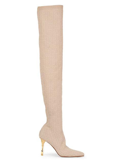 商品Balmain|Moneta Monogram Knit Over-The-Knee Boots,价格¥15742,第1张图片