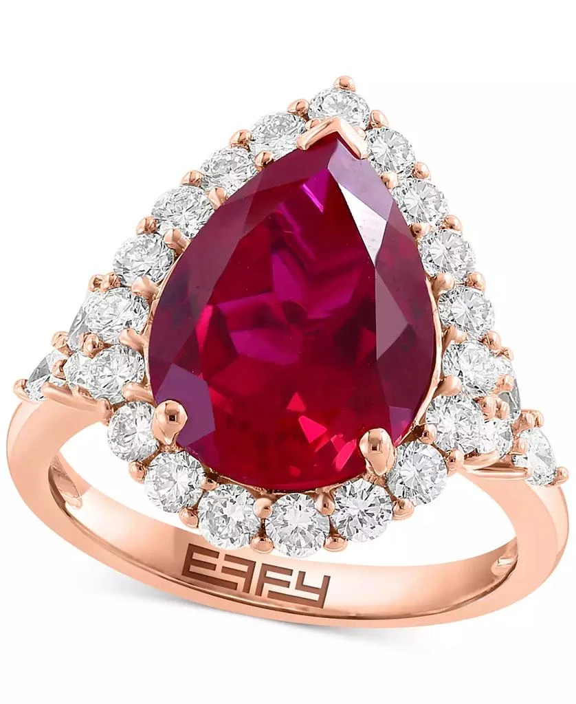 商品Effy|EFFY® Lab Grown Ruby (7-1/8 ct. t.w) & Lab Grown Diamond (1 ct. t.w.) Halo Ring in 14k Rose Gold,价格¥9744,第1张图片