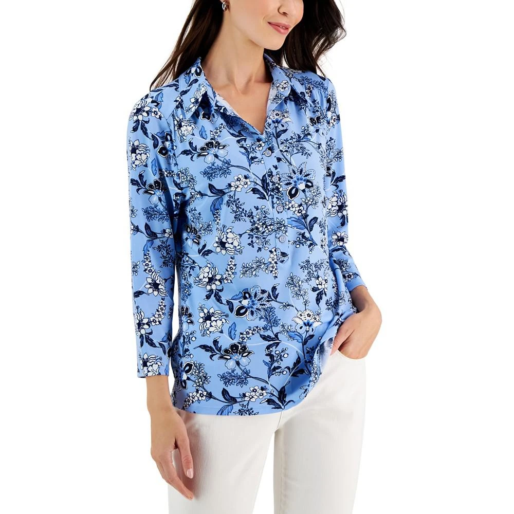 商品Charter Club|Women's Floral Paisley Polo Top, Created for Macy's,价格¥148,第1张图片