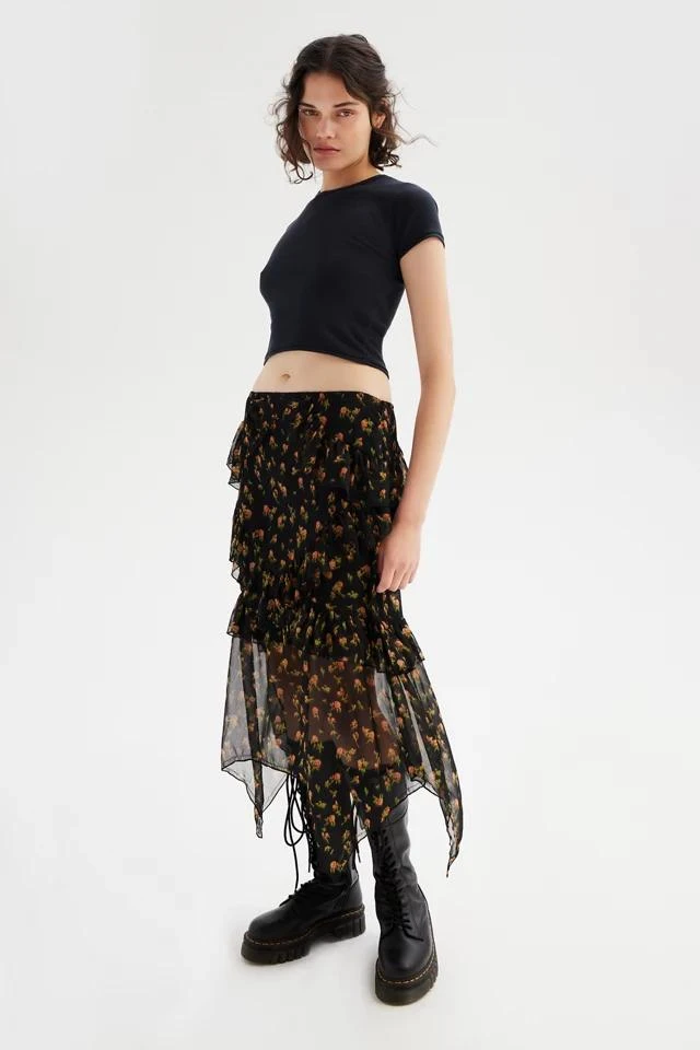 商品Urban Outfitters|UO Tuli Ruffle Midi Skirt,价格¥151,第1张图片