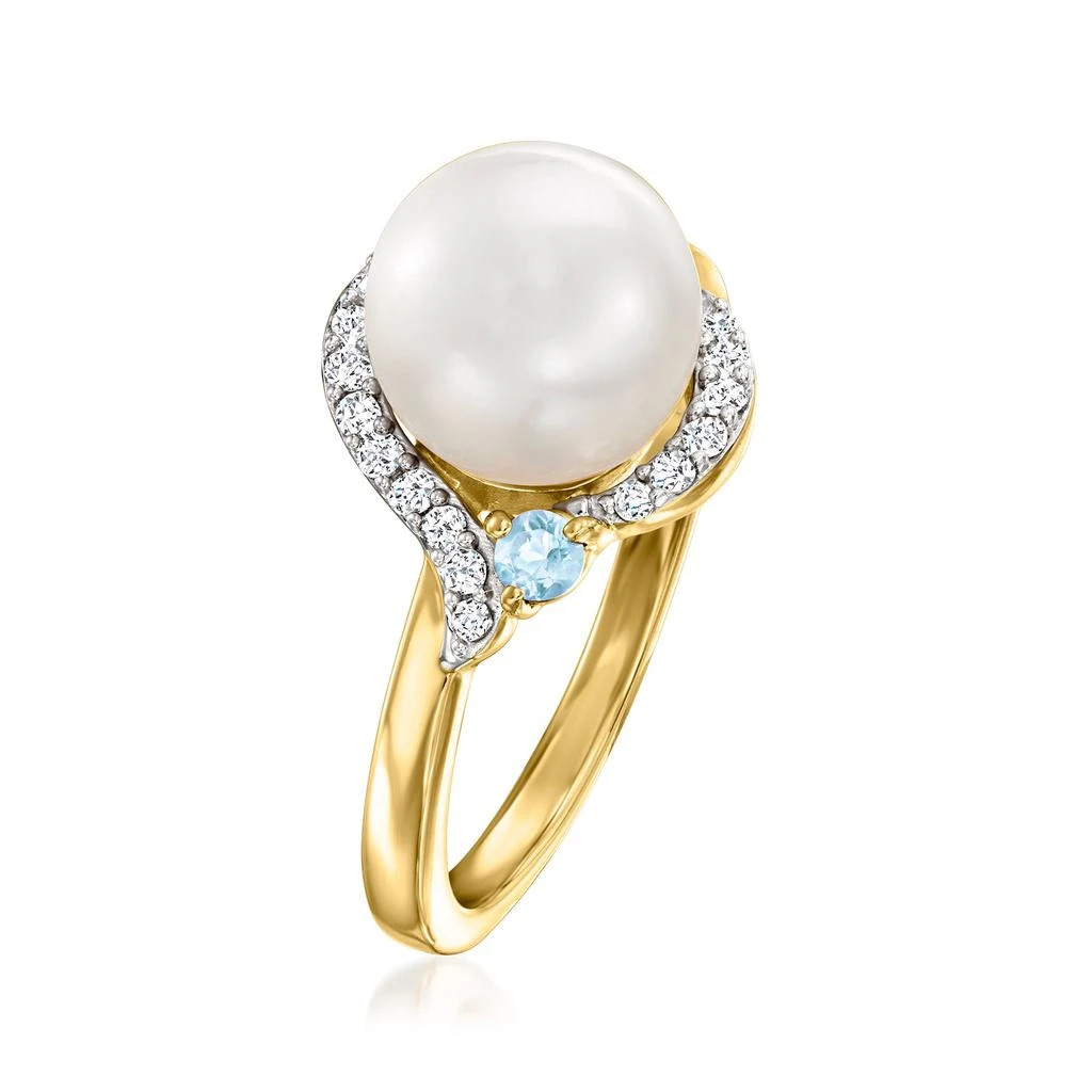 商品Ross-Simons|8.5-9mm Cultured Pearl, White Zircon and . Swiss Blue Topaz Ring in 18kt Gold Over Sterling,价格¥823,第3张图片详细描述