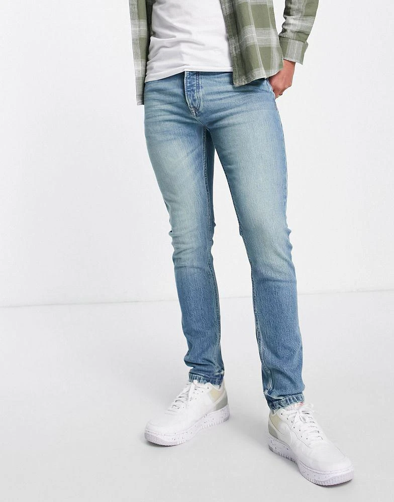 商品Topman|Topman stretch skinny jeans in green cast light wash tint,价格¥169,第3张图片详细描述