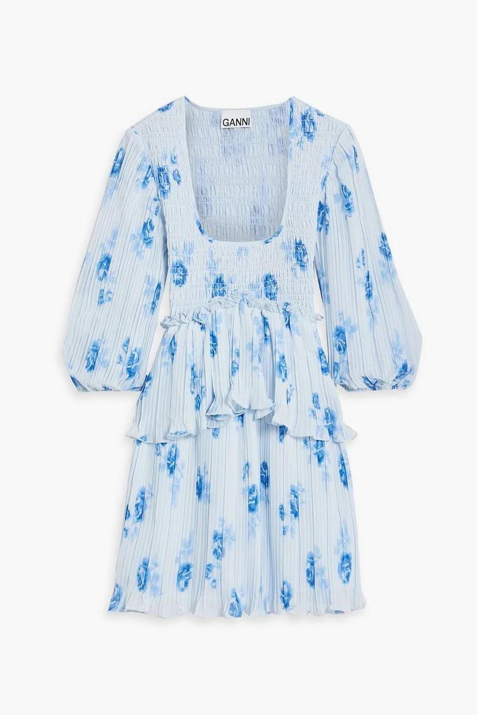 商品Ganni|Shirred floral-print crepe de chine mini dress,价格¥723,第1张图片