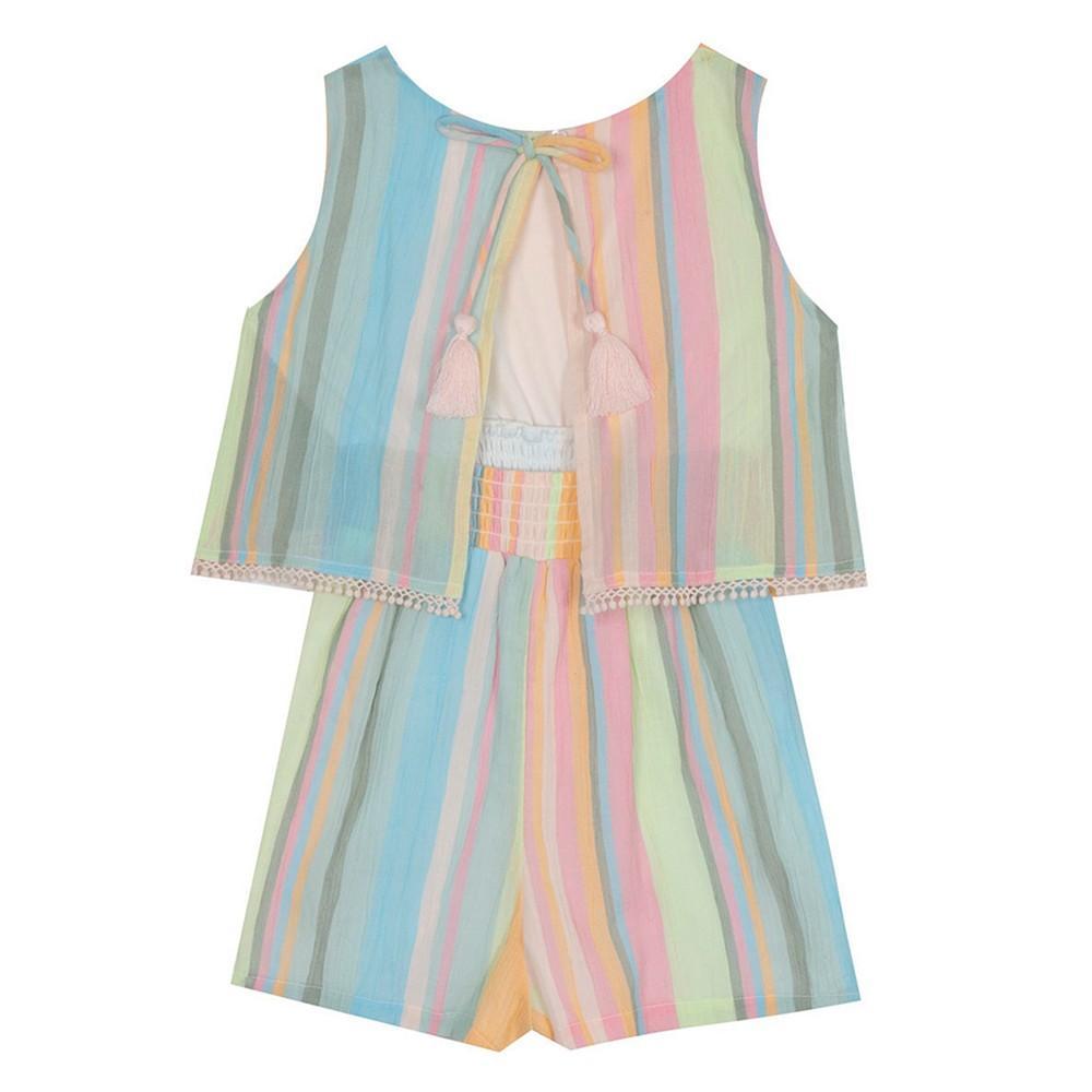 商品Rare Editions|Baby Girls Striped Yarn Dye Pop Over Romper,价格¥190,第4张图片详细描述