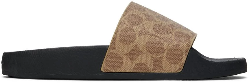 商品Coach|Brown & Black Canvas Slides,价格¥575,第1张图片
