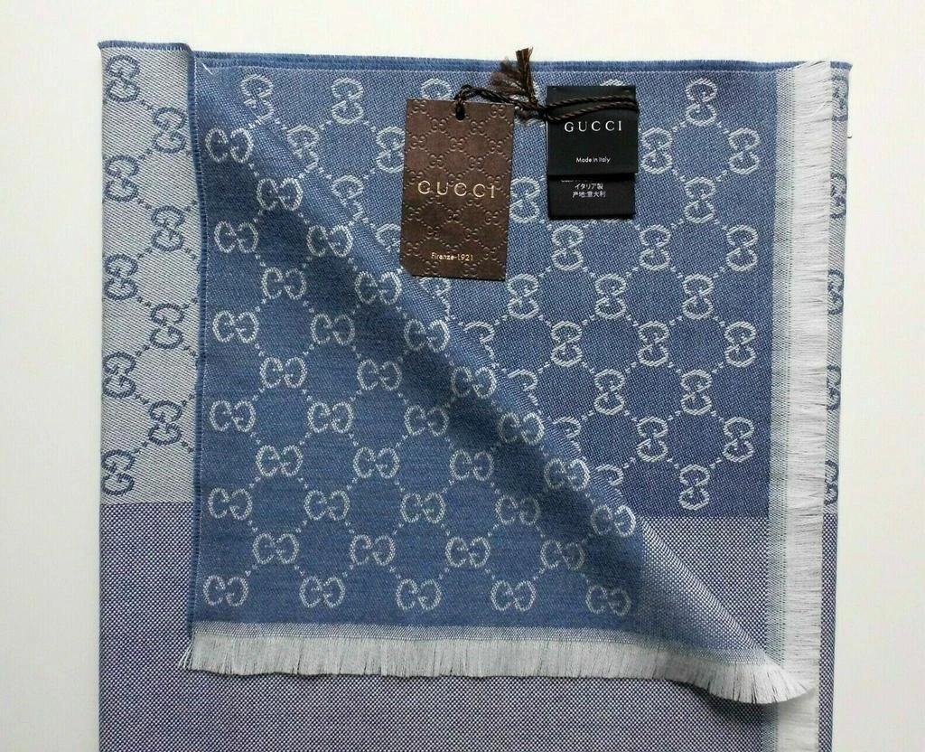 商品Gucci|Gucci 古驰GG字母半网格羊毛围巾 - 浅蓝色,价格¥3413,第4张图片详细描述