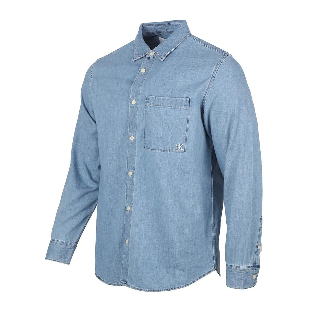 商品Calvin Klein|Calvin Klein Men's Long Sleeve Slanted Blue Denim Easy Fit Woven Shirt,价格¥129,第2张图片详细描述
