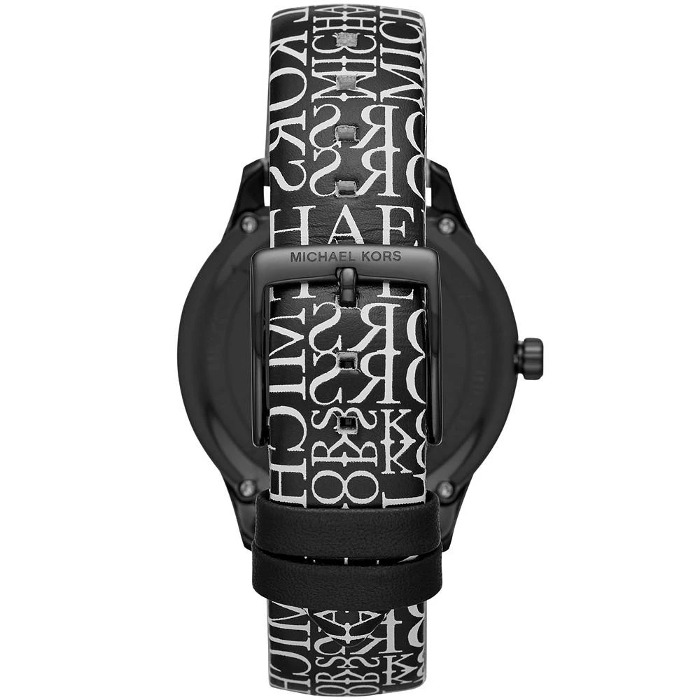 商品Michael Kors|Women's Slim Runway Black Logo Leather Strap Watch 38mm,价格¥773,第3张图片详细描述