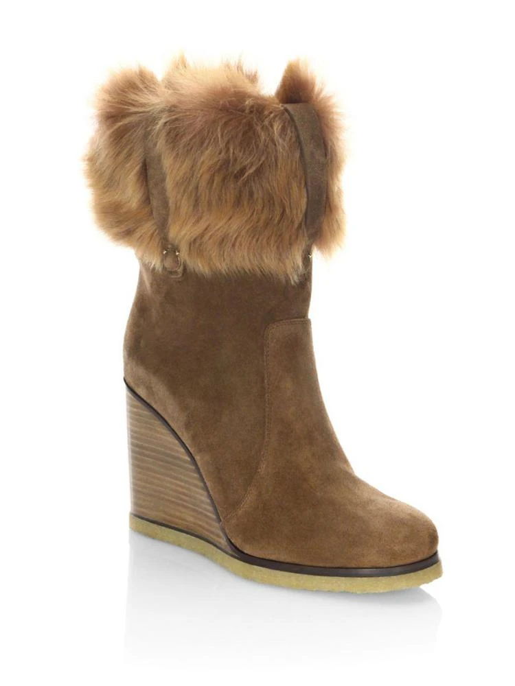 商品Salvatore Ferragamo|Sondrio Shearling & Suede Wedge Boots,价格¥3525,第1张图片