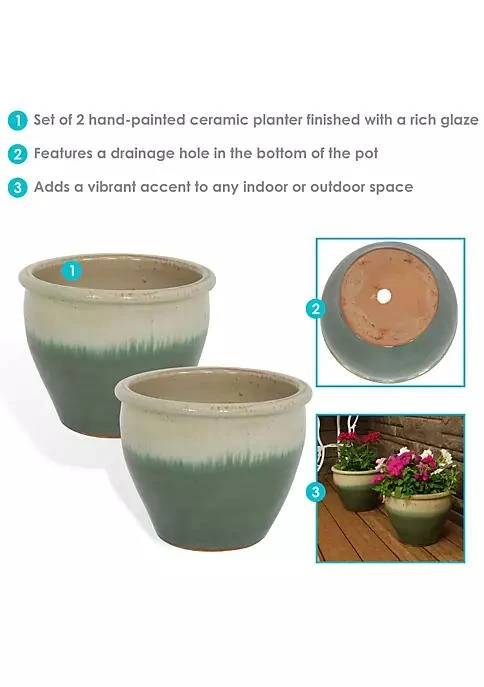 商品Sunnydaze Decor|Decor 12 In Chalet Glazed Ceramic Planter   Seafoam   Set Of 2,价格¥820,第4张图片详细描述