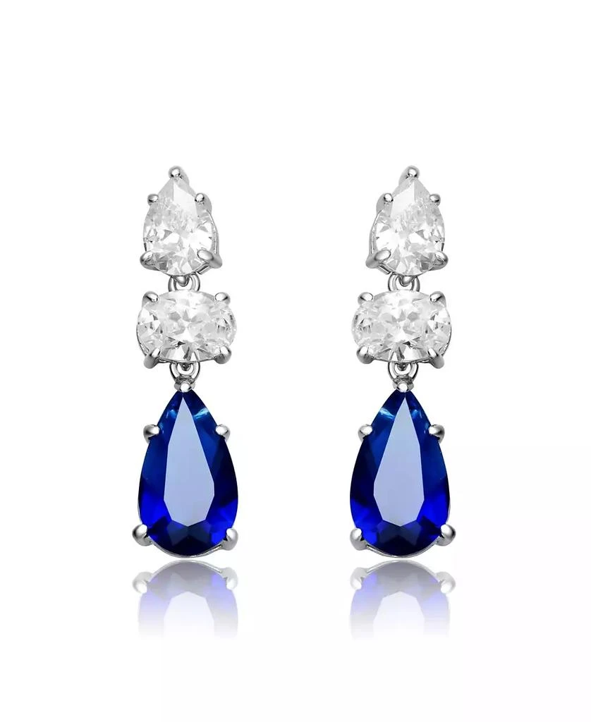 商品Genevive|Radiant White Gold Plated Drop Earrings in Sterling Silver with Pear Shape and Oval Cubic Zirconia,价格¥257,第3张图片详细描述