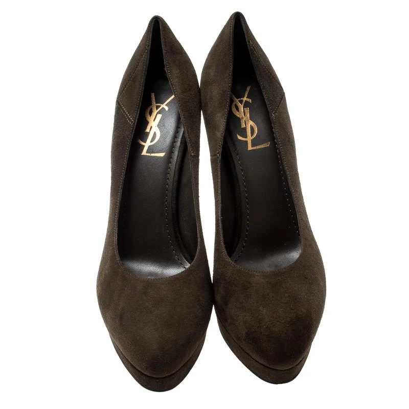 商品[二手商品] Yves Saint Laurent|Saint Laurent Paris Olive Green Suede Platform Pumps 38,价格¥2198,第3张图片详细描述