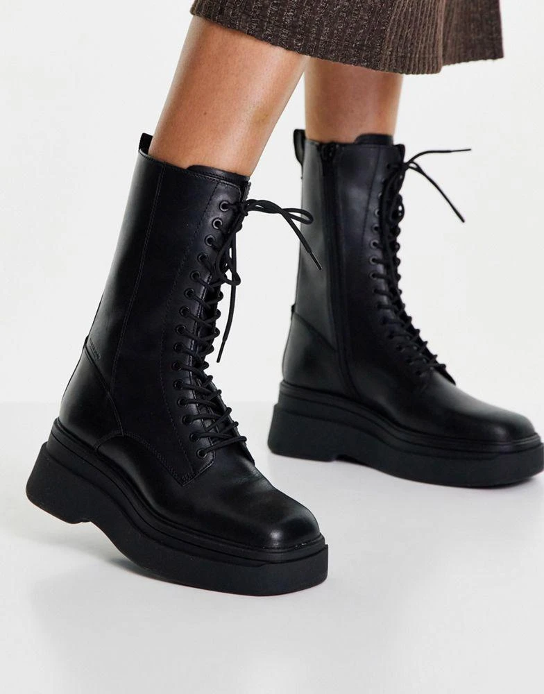 商品Vagabond|Vagabond Carla lace front flatform boots in black leather,价格¥1118,第4张图片详细描述