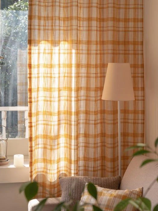 商品DECOVIEW|[Yellow] Linen Checkered Curtain 2P Set,价格¥876,第1张图片