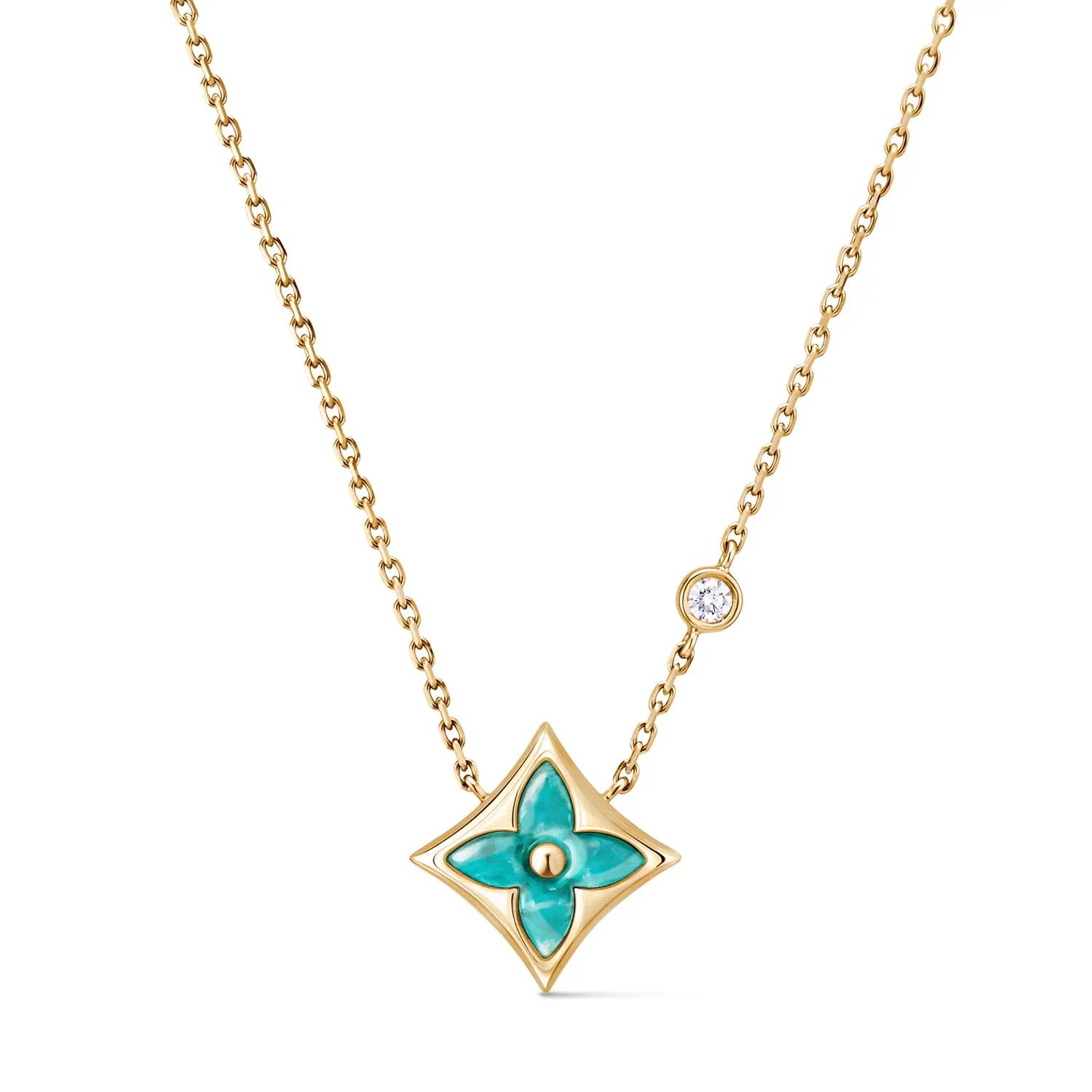 商品Louis Vuitton|【预售】 LV路易威登 25春夏 女士 项链 COLOR BLOSSOM BB STAR 18K 金（黄色）天河石钻石项链 Q03276 ,价格¥26882,第1张图片