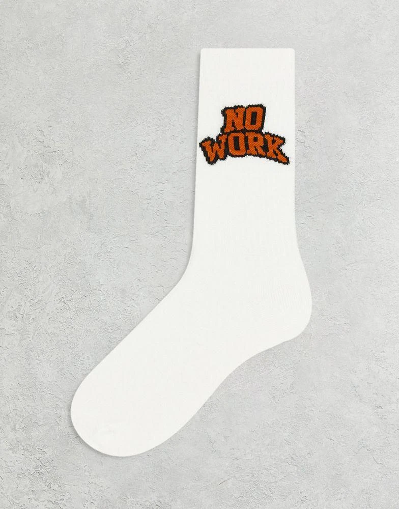 商品ASOS|ASOS DESIGN All work no play slogan socks in white,价格¥34,第1张图片