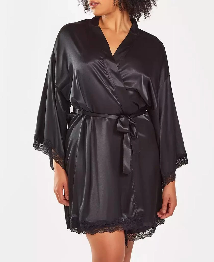 商品iCollection|Plus Size Silky Laced Trim Short Robe,价格¥480,第1张图片