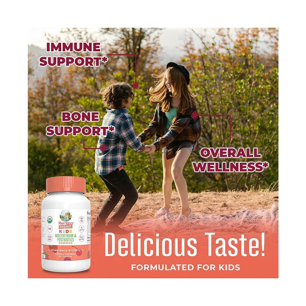 商品MaryRuth Organics|Kids Multivitamin & Postbiotics Gummies, Mixed Berry & Cherry, Org, 60 ct,价格¥224,第3张图片详细描述