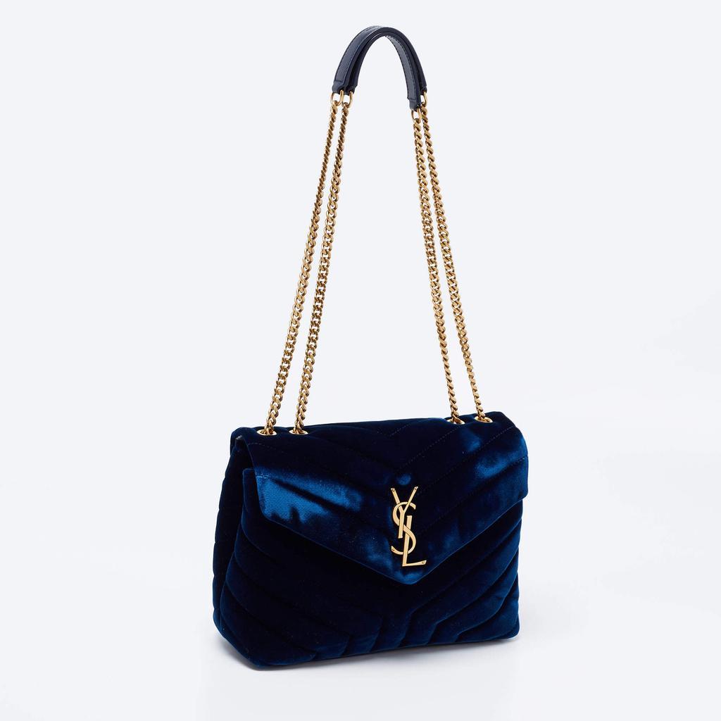 商品[二手商品] Yves Saint Laurent|Saint Laurent Blue Velvet and Leather Small Loulou Shoulder Bag,价格¥16330,第5张图片详细描述