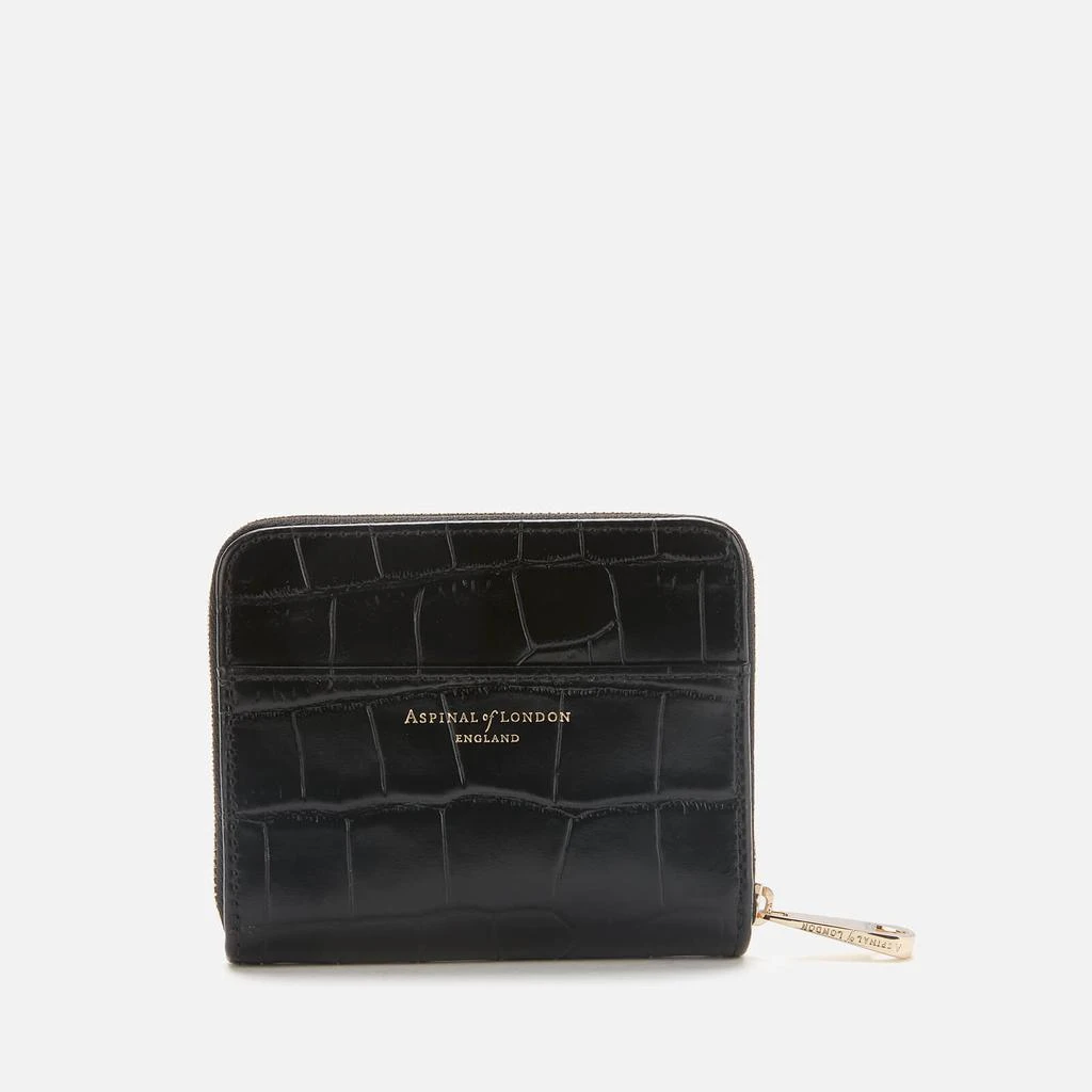 商品Aspinal of London|Aspinal of London Women's Mini Deep Shine Croc Continental Purse - Black,价格¥711,第1张图片