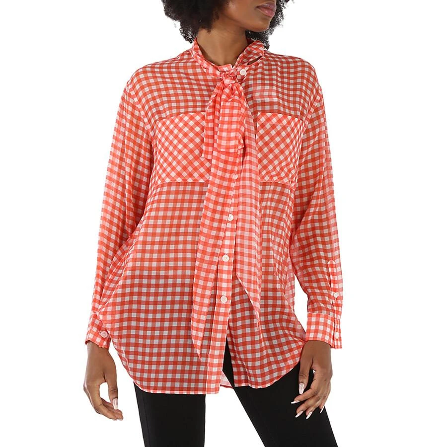 商品Burberry|Gingham Silk Chiffon Pussy-bow Blouse,价格¥966,第1张图片