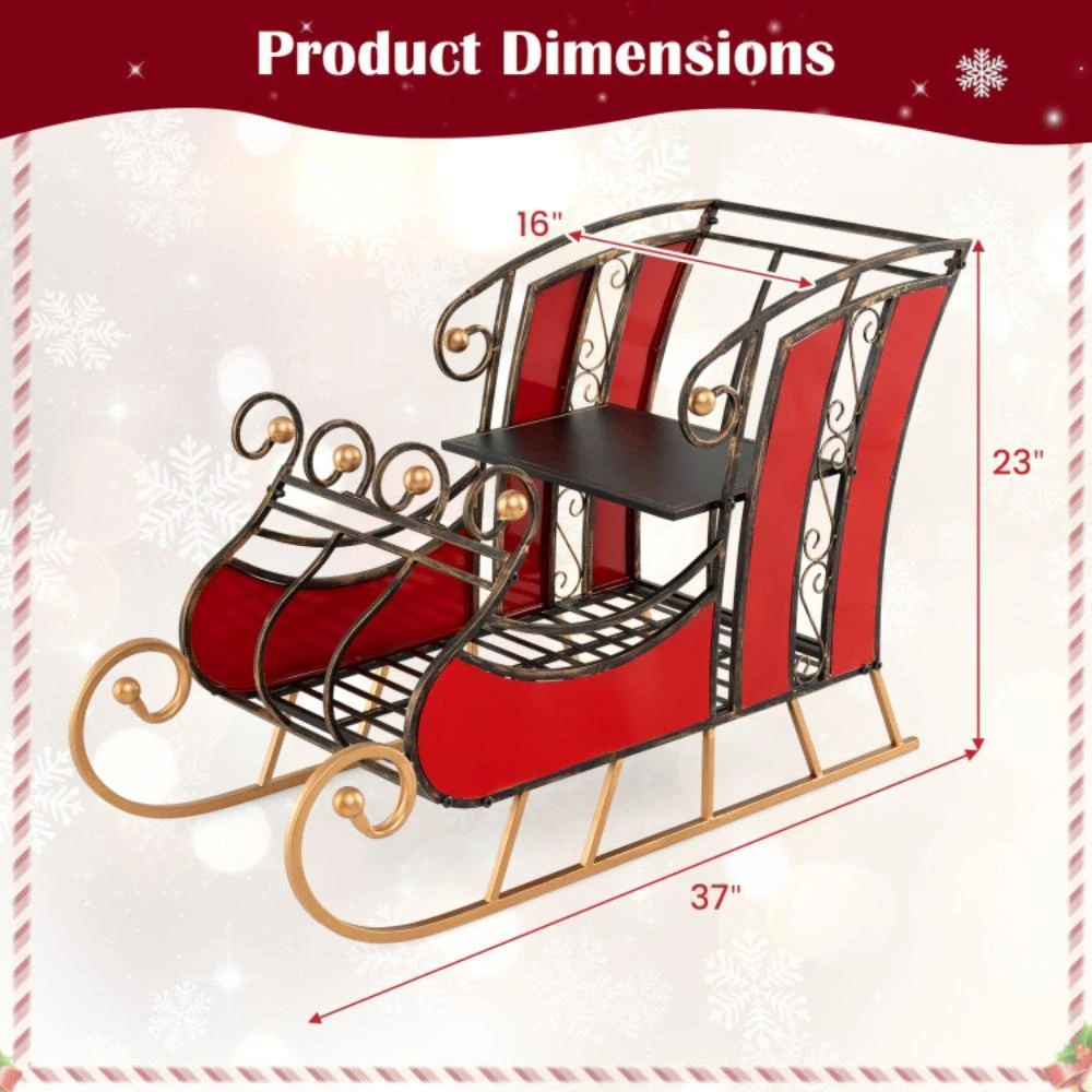 3 FT Christmas Metal Sleigh Decoration Santa Sleigh with 2-Tier Storage Shelf 商品