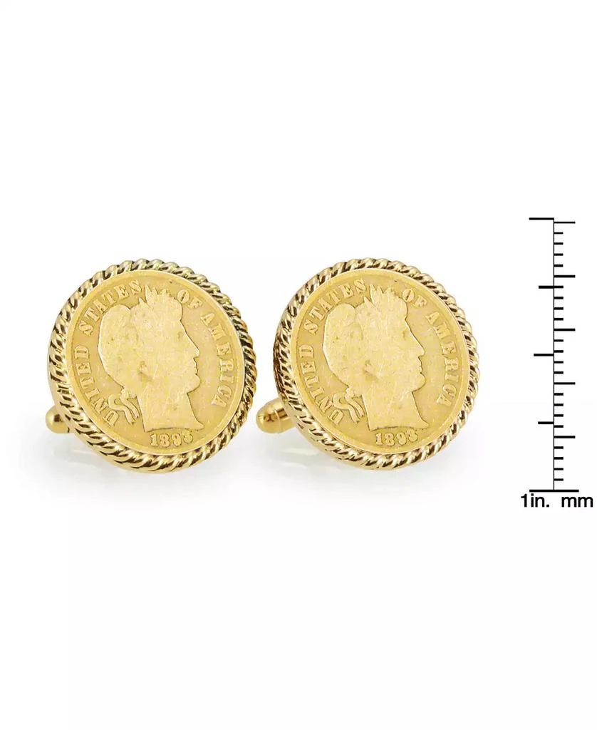 商品American Coin Treasures|Gold-Layered 1800's Silver Barber Dime Rope Bezel Coin Cuff Links,价格¥593,第2张图片详细描述