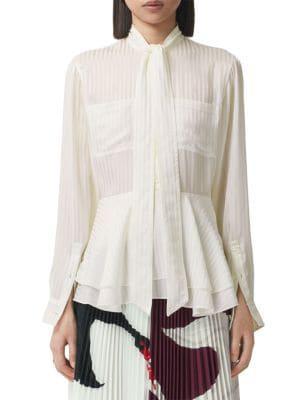 商品Burberry|Leah Striped Silk Peplum Blouse,价格¥3760,第1张图片
