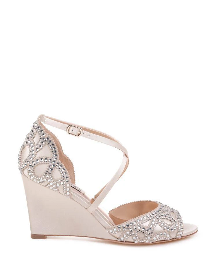 商品Badgley Mischka|Women's Winter Embellished Satin Wedge Sandals ,价格¥907,第2张图片详细描述