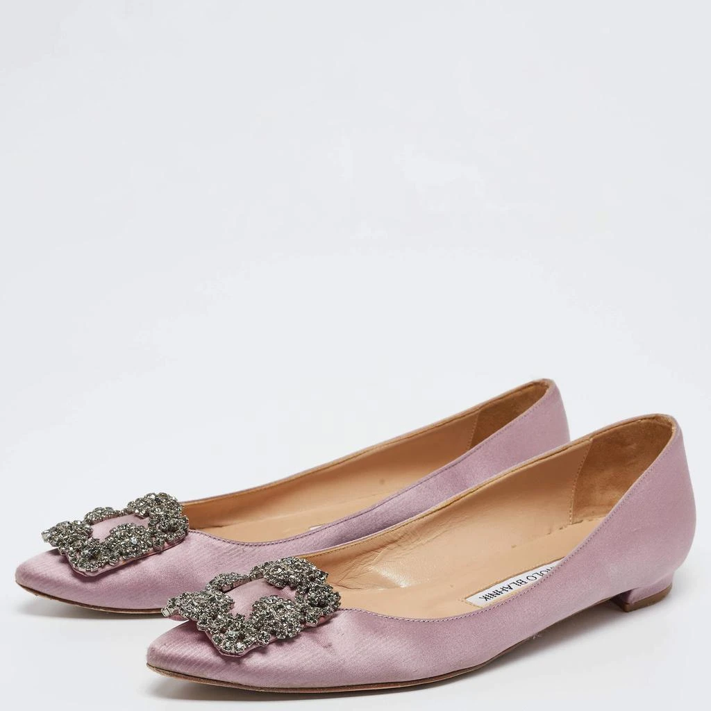 商品[二手商品] Manolo Blahnik|Manolo Blahnik Lilac Satin Hangisi Ballet Flats Size 35.5,价格¥1653,第2张图片详细描述
