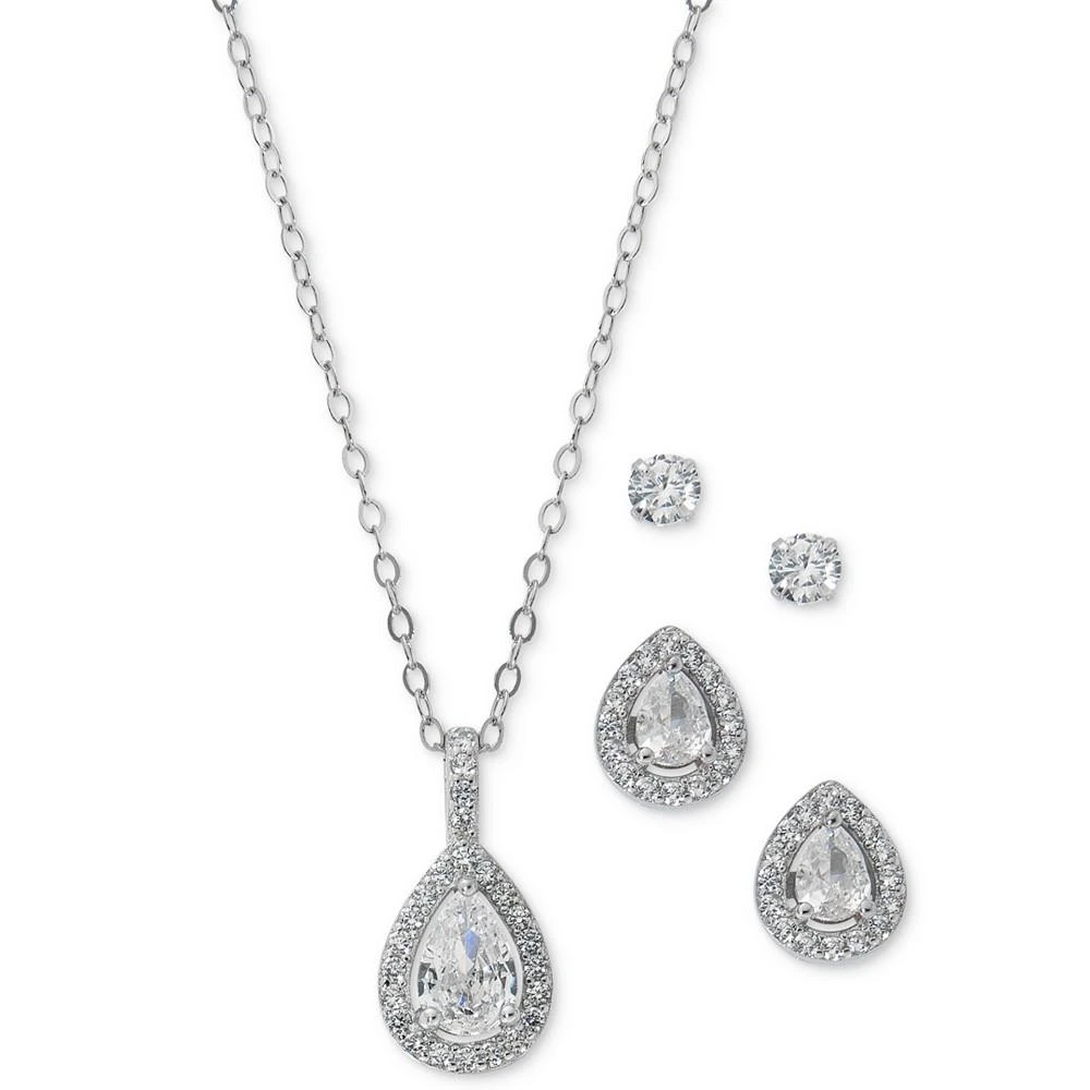 商品Giani Bernini|3-Pc. Set Cubic Zirconia Teardrop Halo Pendant Necklace, Matching Stud Earrings, & Solitaire Stud Earrings in Sterling Silver, Created for Macy's,价格¥280,第1张图片