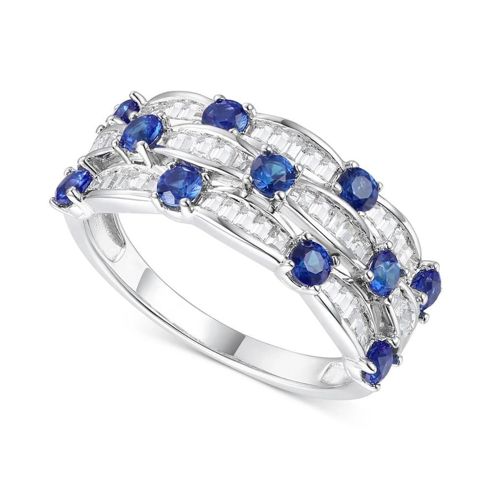 商品Macy's|Lab-Created Sapphire (7/8 ct. t.w.) & Lab-Created White Sapphire (5/8 ct. t.w.) Multirow Ring in Sterling Silver (Also in Lab-Created Emerald & Lab-Created Ruby),价格¥2062,第1张图片
