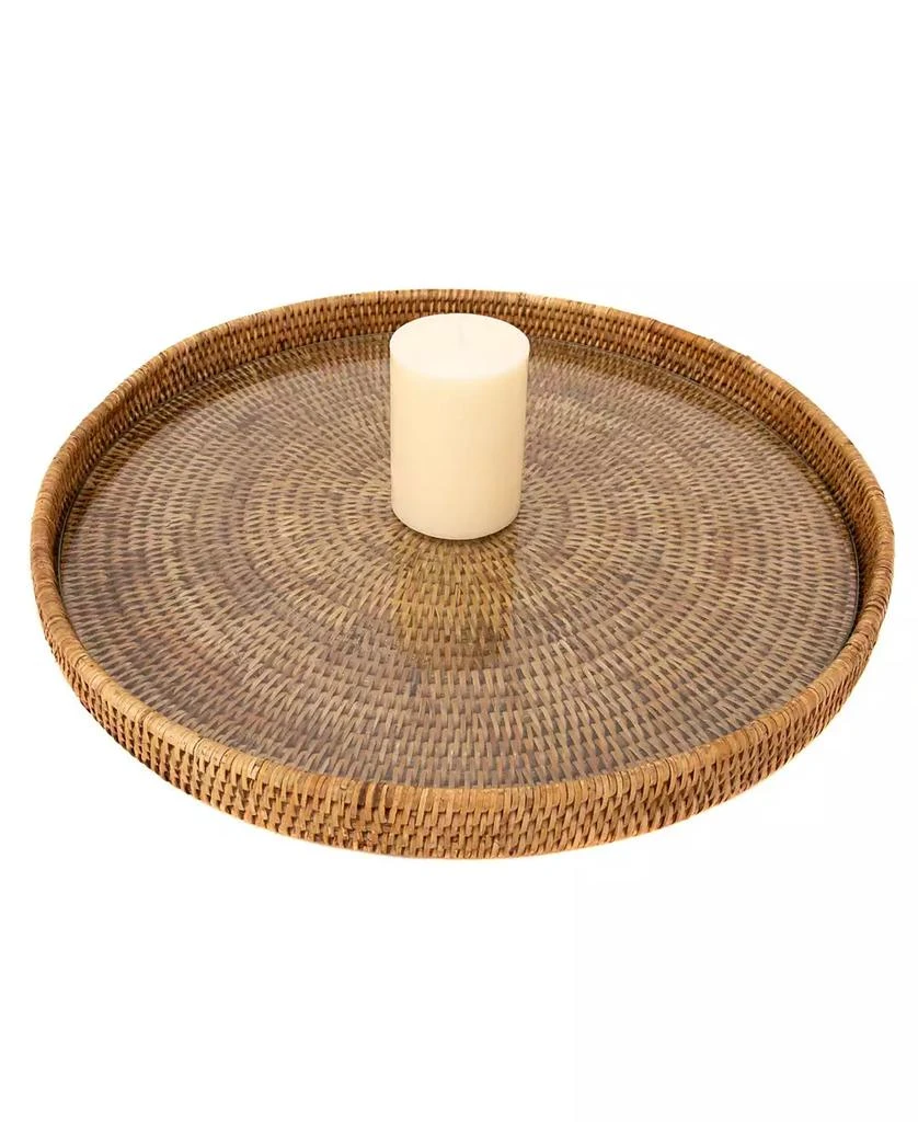 Round Serving-Ottoman Tray with Glass Insert 商品