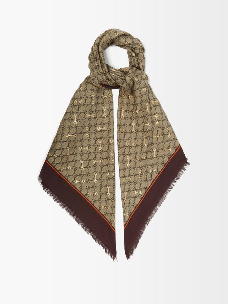 商品Gucci|GG & Horsebit-print modal-blend twill scarf,价格¥3597,第1张图片