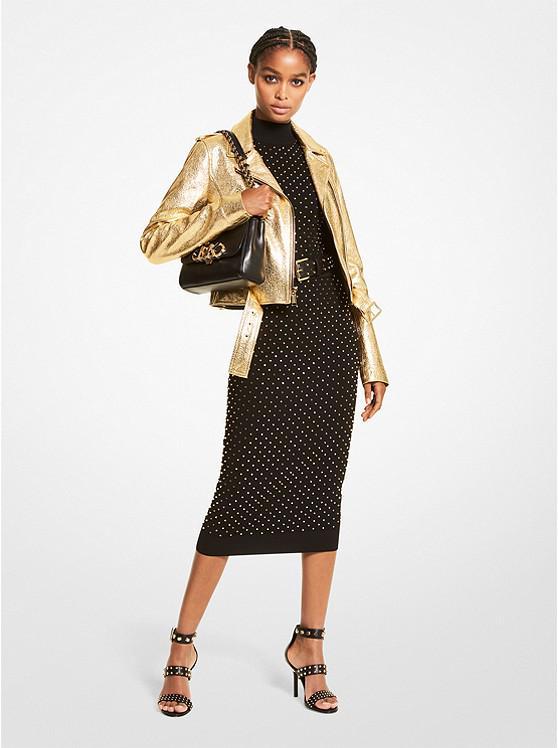 商品Michael Kors|Metallic Crackle Leather Moto Jacket,价格¥5923,第1张图片