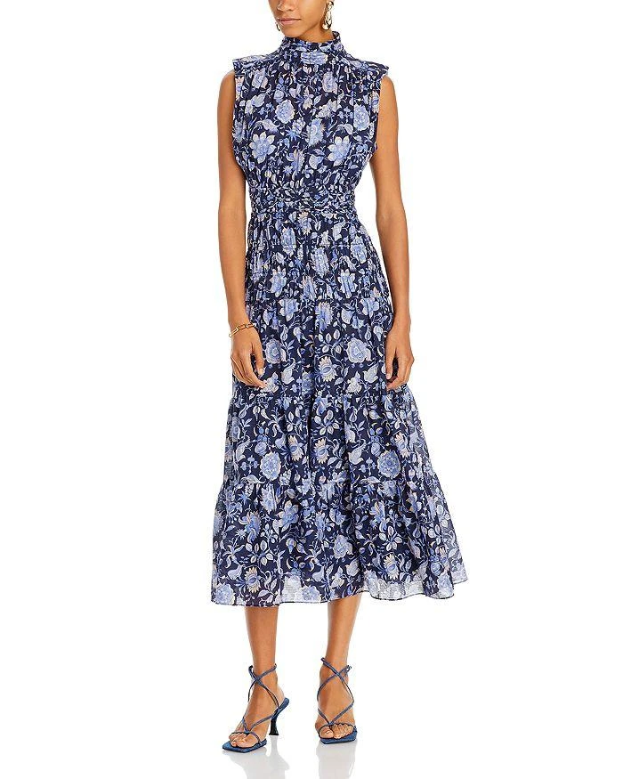 商品Derek Lam|Junia Ruched Sleeve Floral Midi Dress,价格¥2601,第1张图片