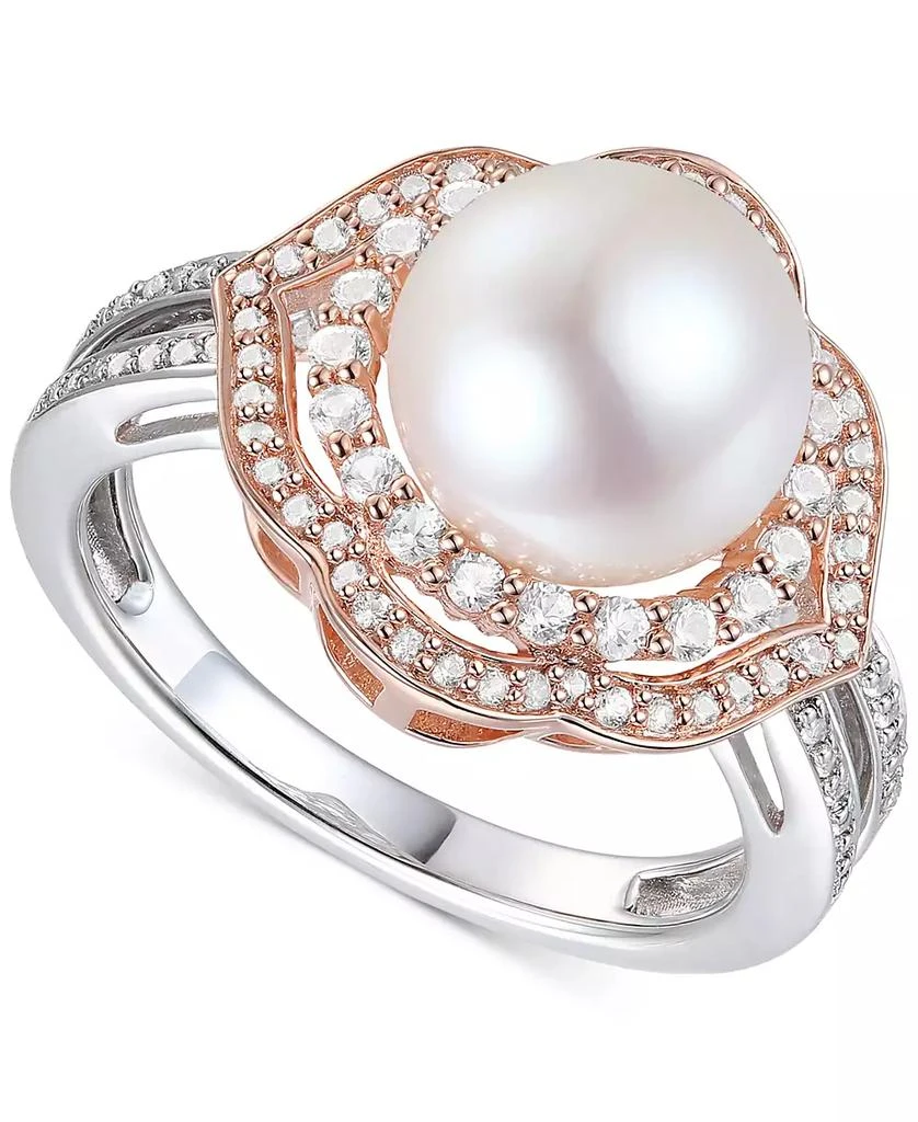 商品Macy's|Cultured Freshwater Pearl (9mm) & Diamond (1/2 ct. t.w.) Ring in 10k Rose & White Gold,价格¥3586,第1张图片