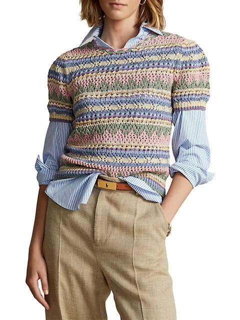 商品Ralph Lauren|Pointelle Stripe Crochet Sweater,价格¥2192,第5张图片详细描述
