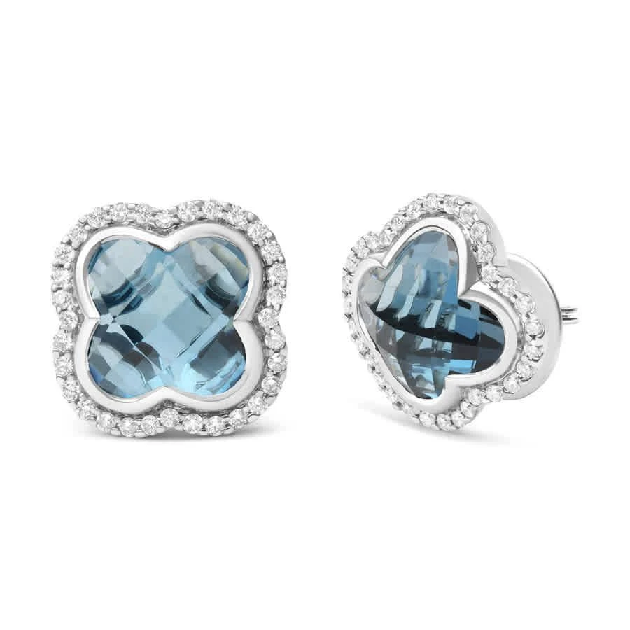 商品Haus Of Brilliance|18K White Gold 3/8 Cttw Diamond and 11x11mm Clover-Cut London Blue Topaz Gemstone Halo Clover Stud Earrings (G-H Color,价格¥26667,第2张图片详细描述