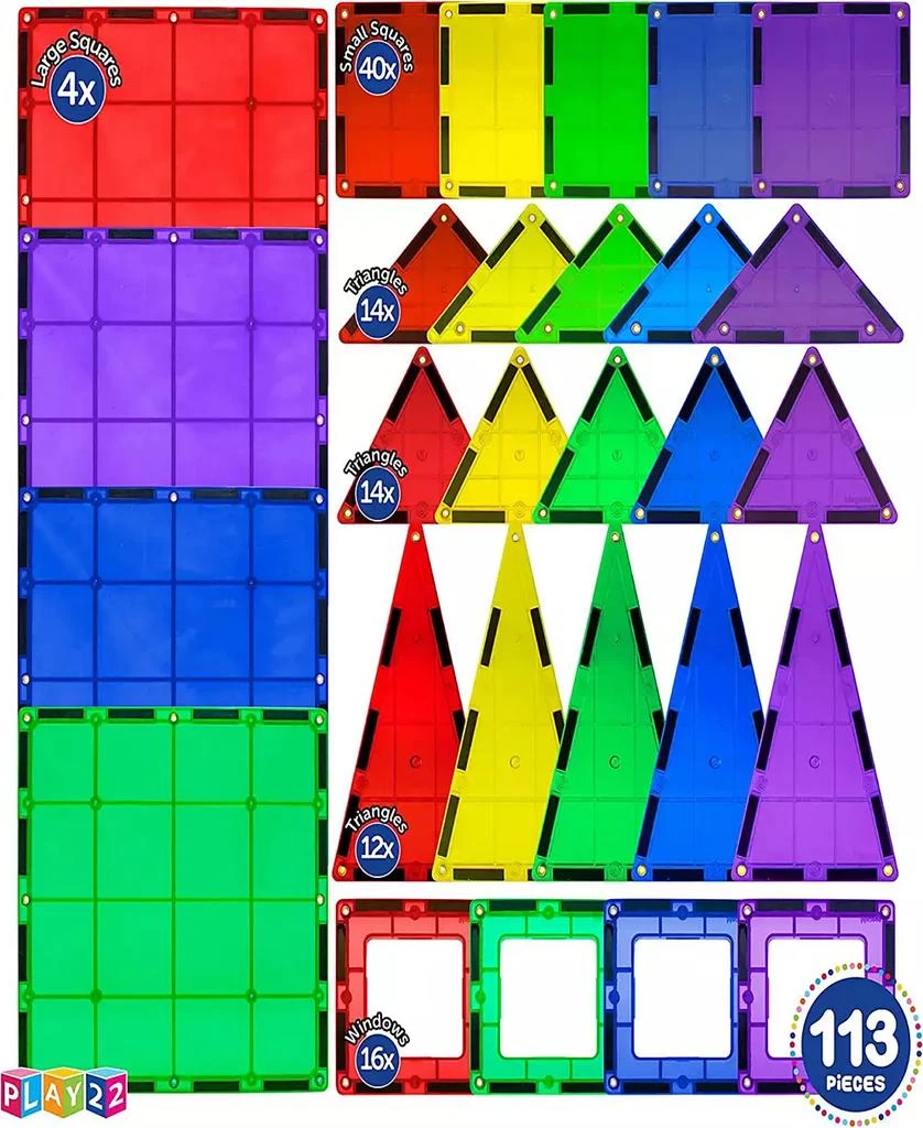 Magnetic Tiles Building Blocks 113 Pieces Set with Insert Alphabet Cards 商品