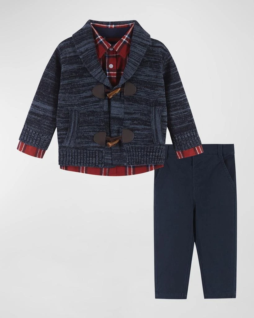 商品Andy & Evan|Boy's Toggle Cardigan W/ Plaid Shirt & Pants Set, Size Newborn-24M,价格¥535,第1张图片