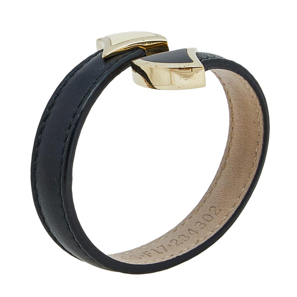 Bvlgari Divas' Dream Enamel Leather Gold Tone Metal Cuff Bracelet商品第2张图片规格展示