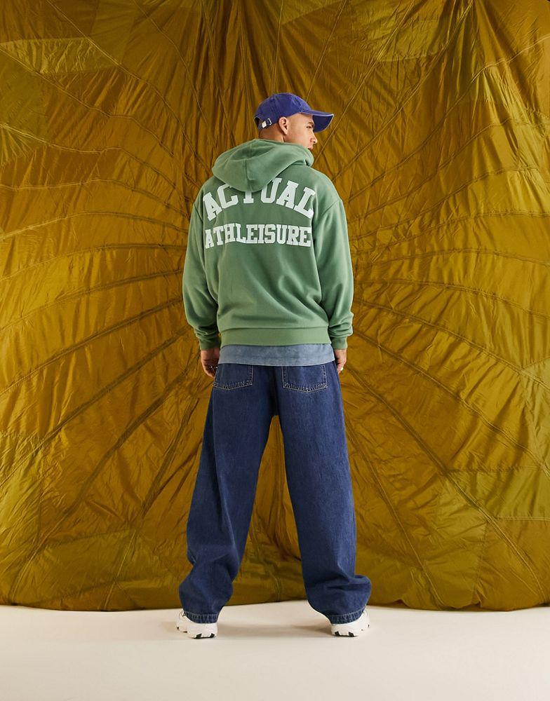 ASOS Actual oversized hoodie in polar fleece with back logo print in green商品第4张图片规格展示