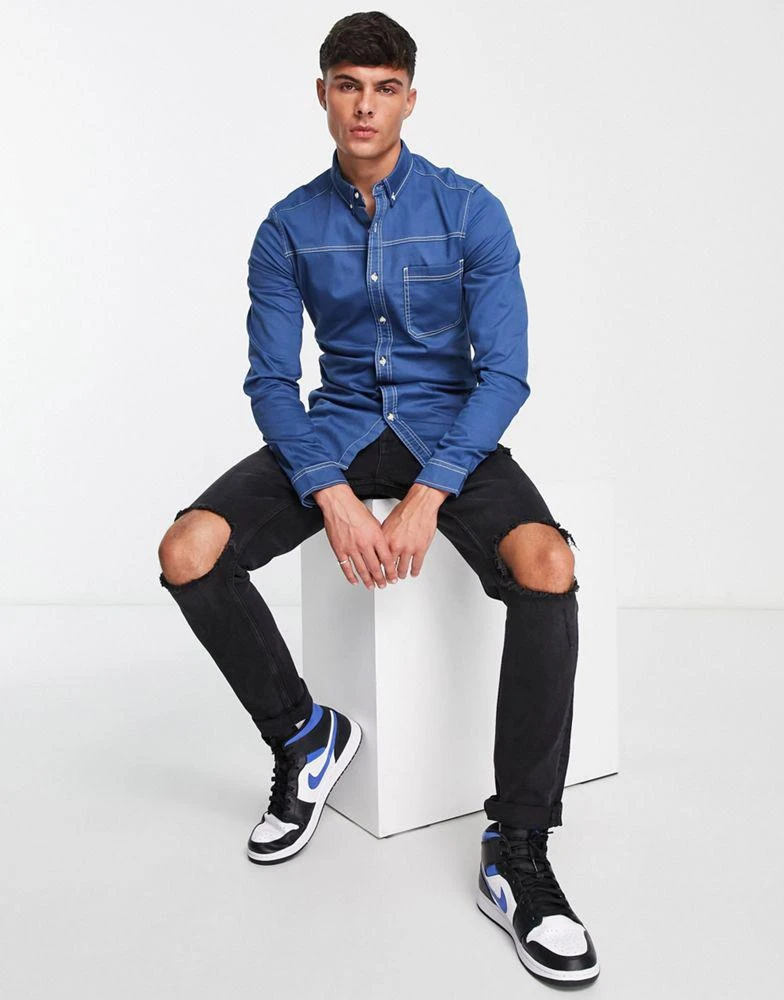商品ASOS|ASOS DESIGN skinny denim shirt in moonlight blue,价格¥123,第4张图片详细描述