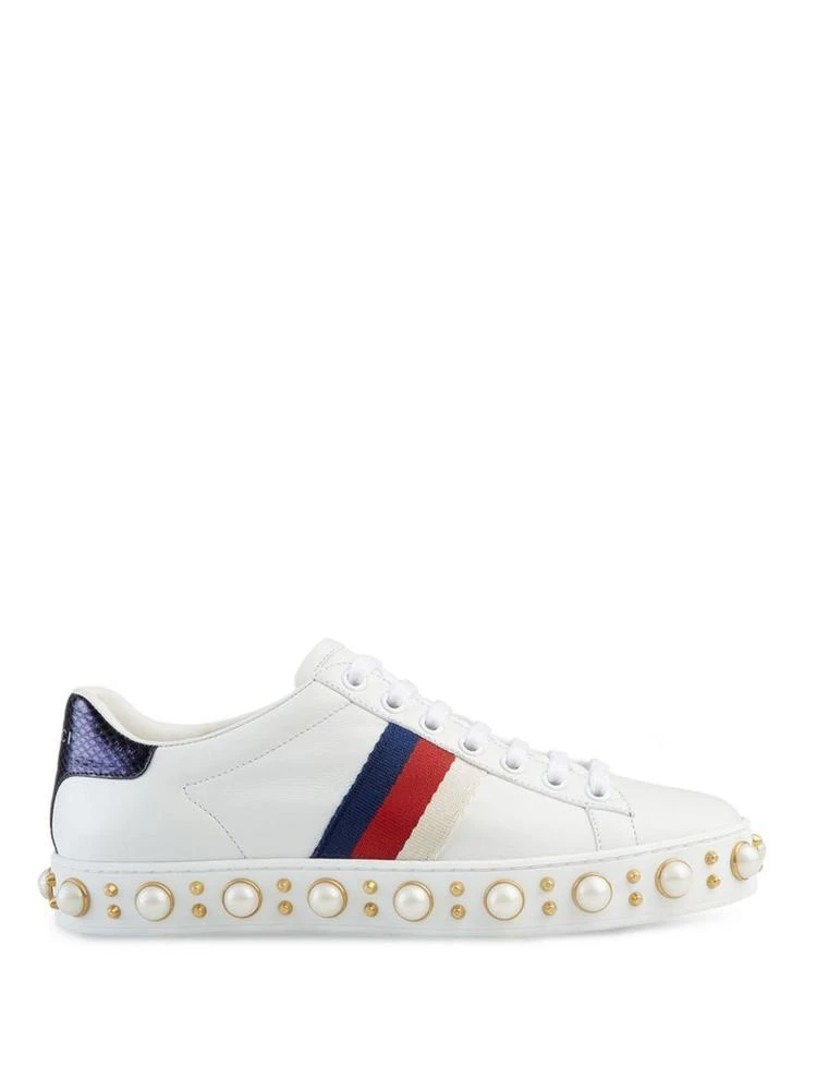 商品Gucci|Gucci - New Ace Faux Pearl Studded Leather Low-Top Sneakers,价格¥8246,第5张图片详细描述