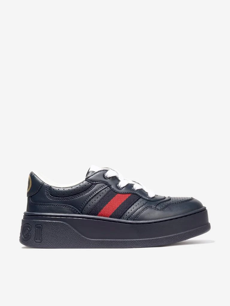 商品Gucci|Gucci Kids Leather Trainers With Web in Navy,价格¥2028,第1张图片