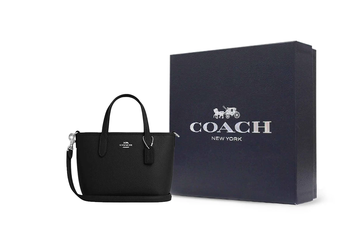 商品[国内直发] Coach|蔻驰 City 15 品牌徽标可调节可拆卸肩带 牛皮革 托特包Tote包购物袋单肩斜挎手提包 迷你 女款 黑色,价格¥1424,第7张图片详细描述
