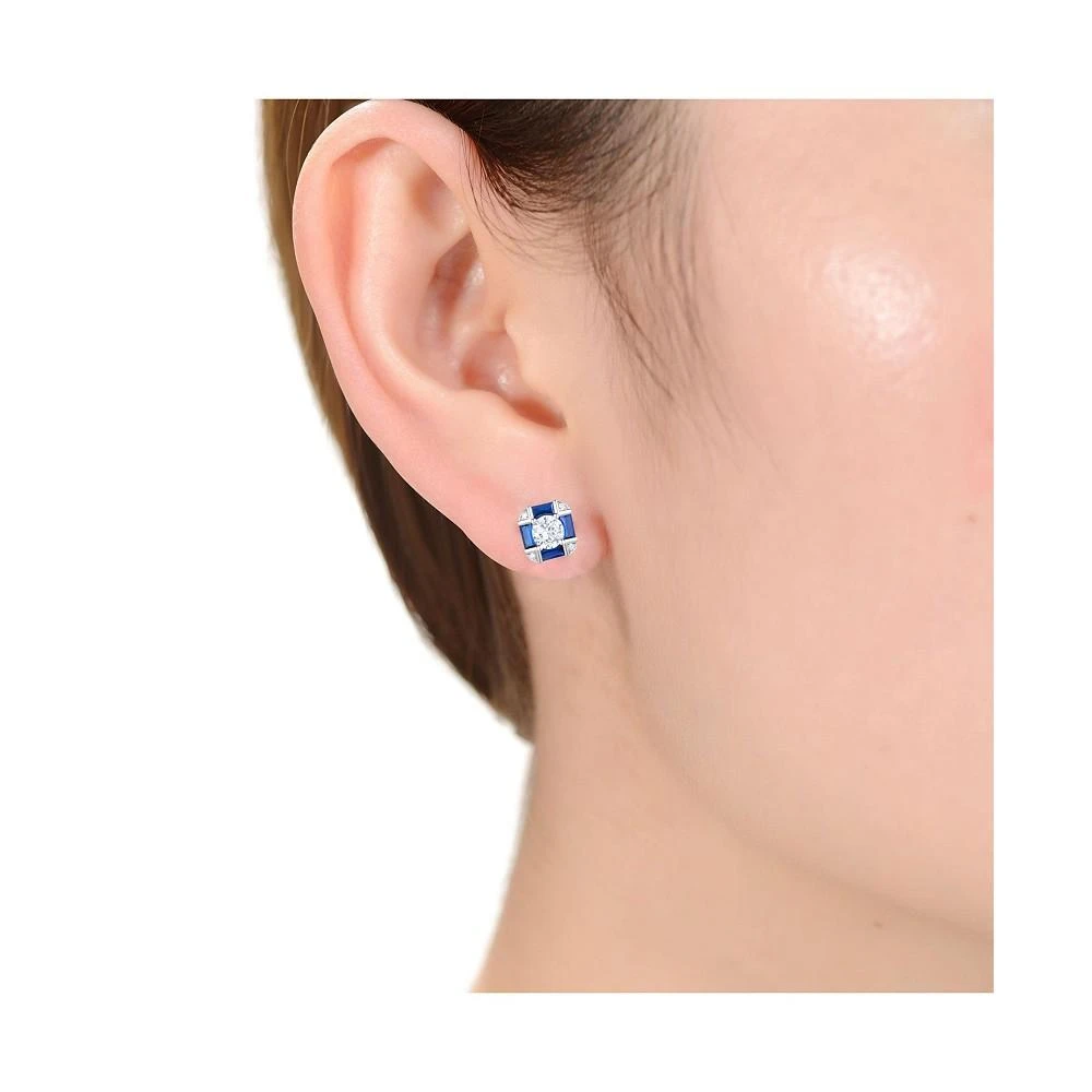 商品Genevive|Sterling Silver White Gold Plated with Blue Sapphire & Vintage Cushion Geometric Stud Earrings,价格¥620,第2张图片详细描述