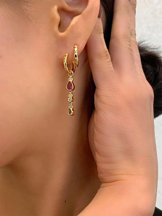 商品320SHOWROOM|2-ways Ruby Spinel Hoop Earrings,价格¥605,第1张图片