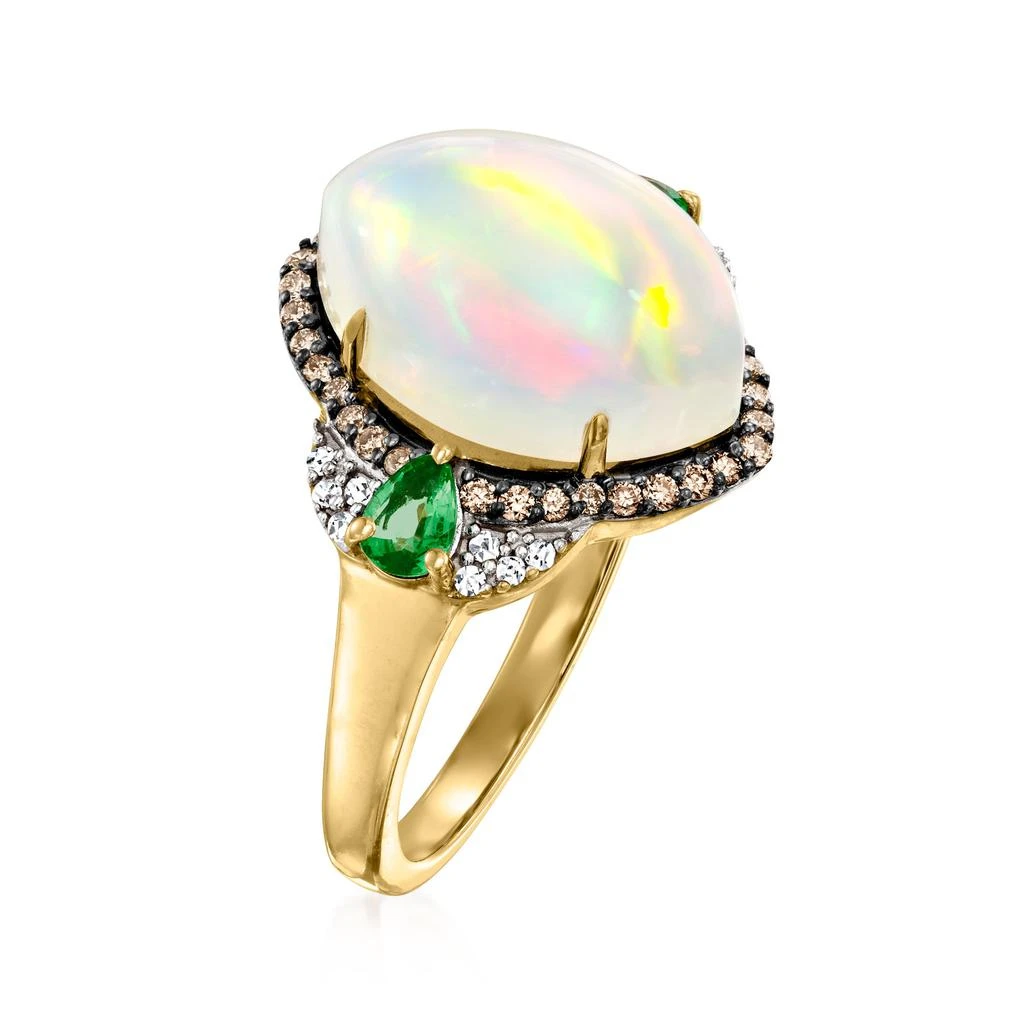 商品Ross-Simons|Ross-Simons Ethiopian Opal and Emerald Ring With . Brown and White Diamonds in 14kt Yellow Gold,价格¥6662,第3张图片详细描述